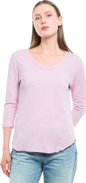WILT Clothing 3/4 Sleeve V-Neck Shirttail Tee With Raw Hem Top