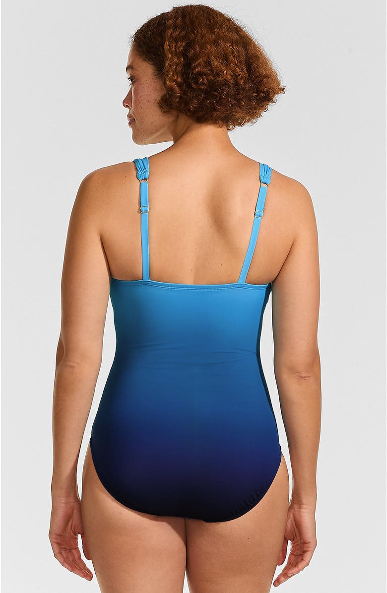 Lands' End DD-Cup NEW SlenderSuit Grecian Adjustable Low Leg One Piece, Alternate, color, Teal Ombre