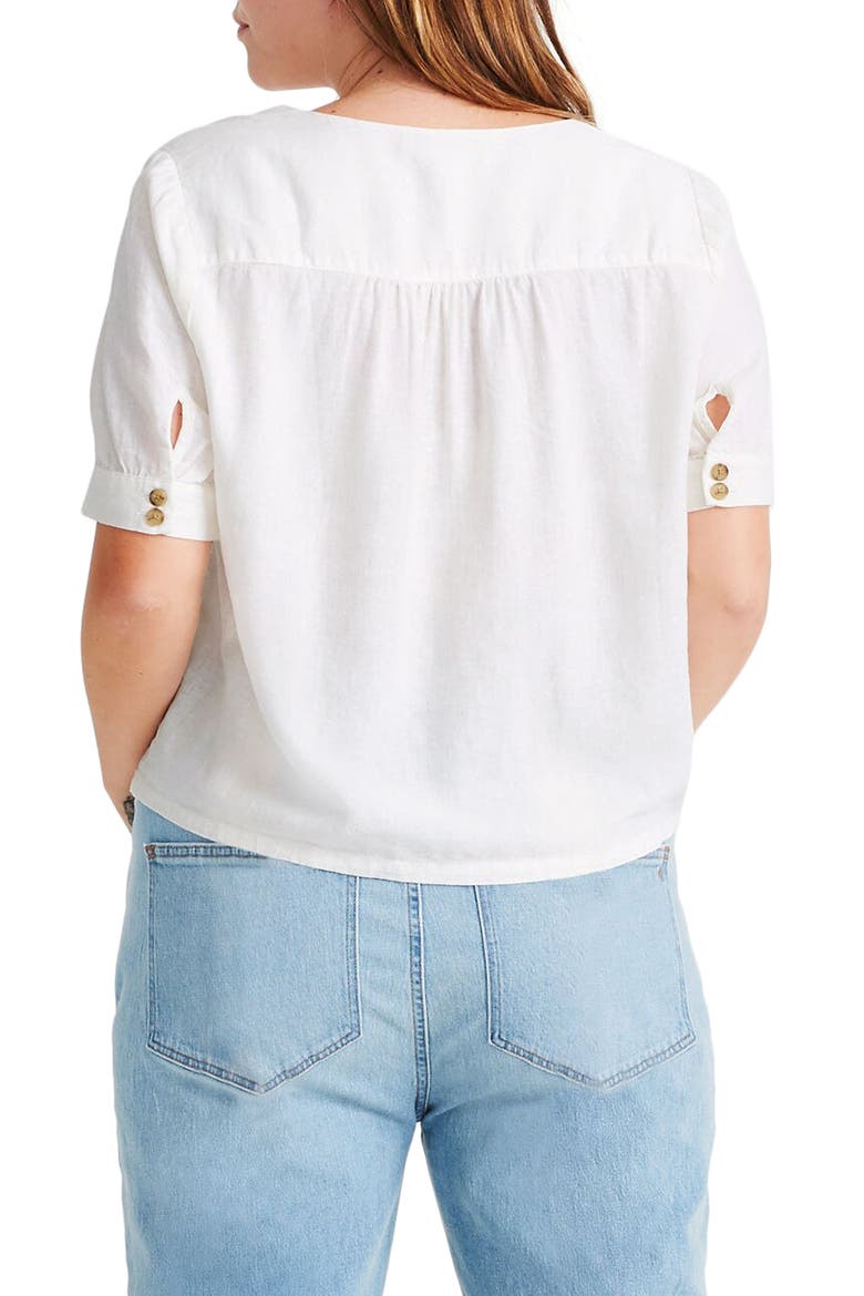 Plaza Button Front Linen Blend Shirt, Alternate, color, EYELET WHITE