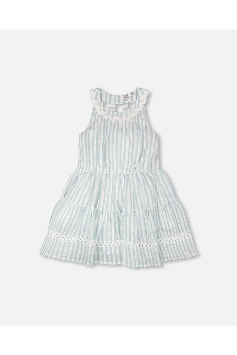 Multi-Tiered Sleeveless Stripes Dress, Main, color, White and Blue Stripes