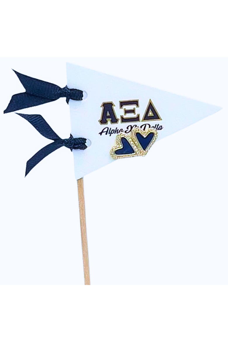 Alpha Xi Delta Heart Stud Enamel Earrings on Sorority Pennant Flag, Main, color, Yellow Gold