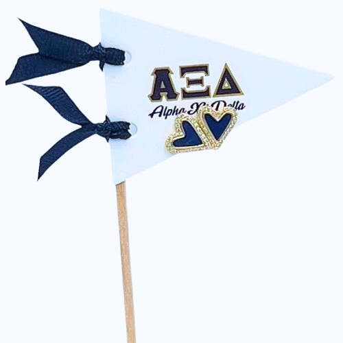 Color Shout Alpha Xi Delta Heart Stud Enamel Earrings On Sorority Pennant Flag In Blue