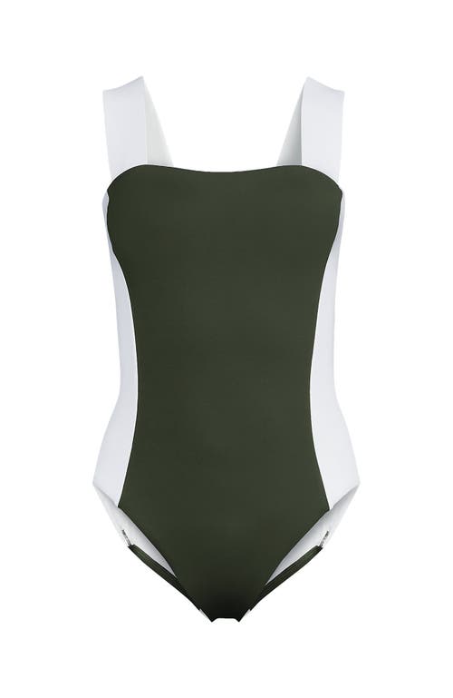 Lands' End Plus Size  Square Neck High Leg One Piece Swimsuit In Rich Olive Green/white