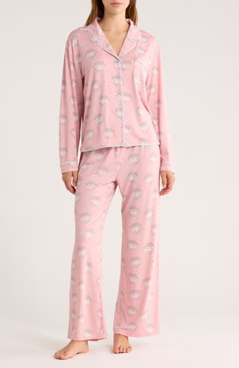 Honeydew Quiet Night Long Sleeve Button-up Top & Pants Pajamas In Pink