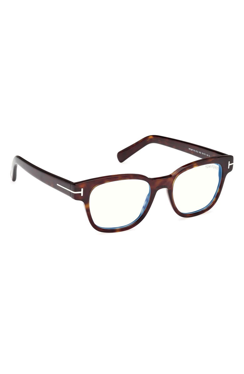 TOM FORD 50mm Square Blue Light Blocking Glasses, Alternate, color, Havana Eco / T Logo