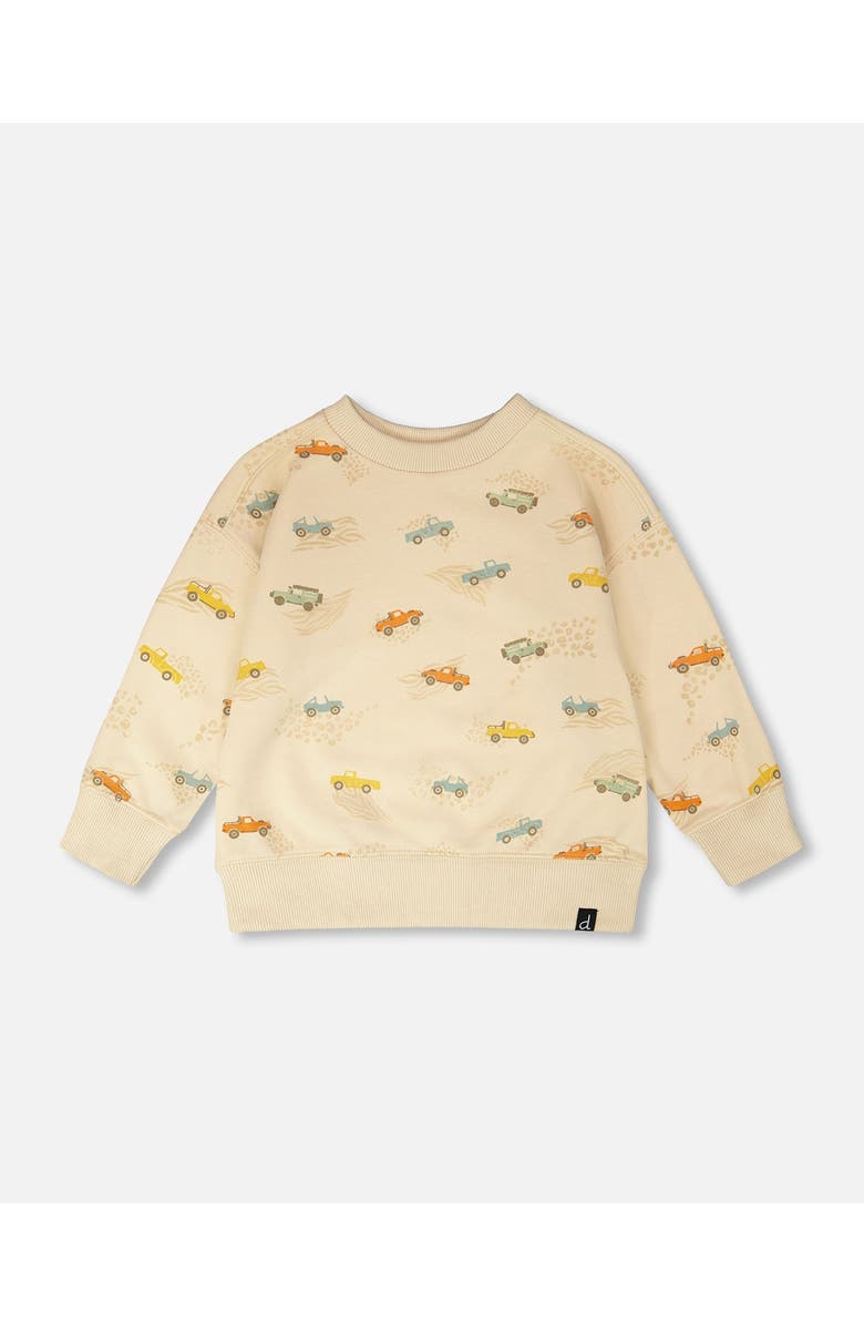 Deux par Deux Long Sleeve Jeep Print French Terry Sweatshirt, Main, color, Beige Jeeps Print