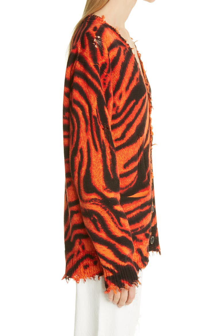 Zebra Print Distressed Oversize Cotton Cardigan, Alternate, color, ORANGE ZEBRA