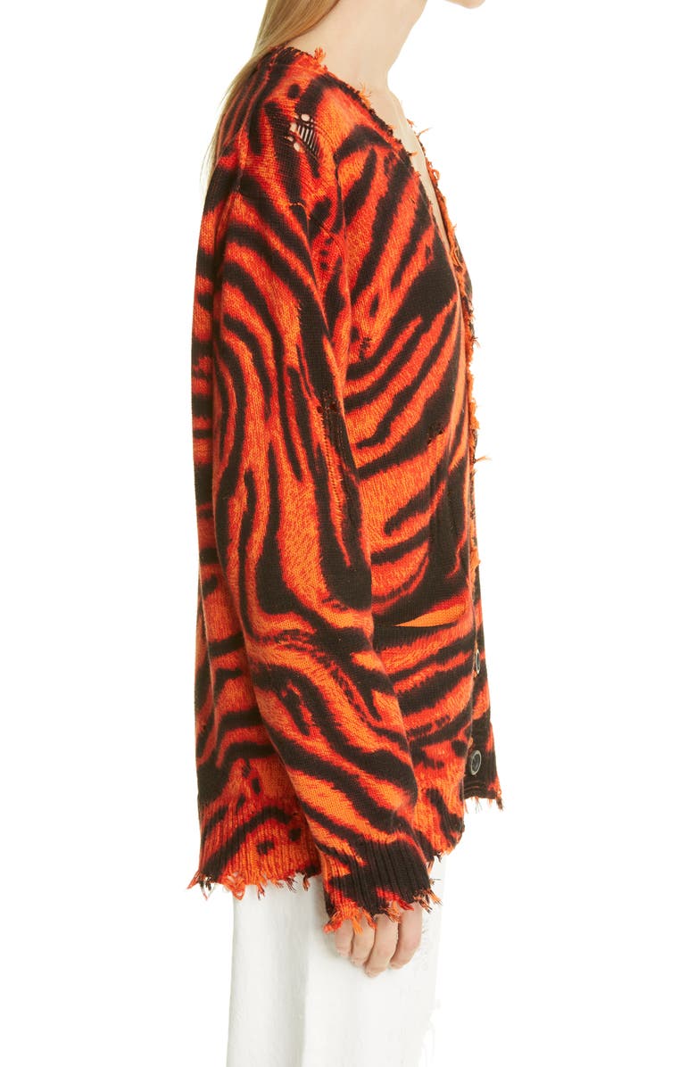 R13 Zebra Print Distressed Oversize Cotton Cardigan, Alternate, color,