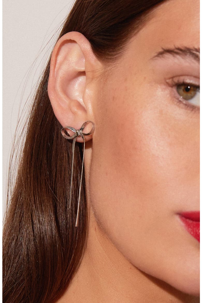 Herringbone Bow Earrings, Alternate, color, White Vermeil