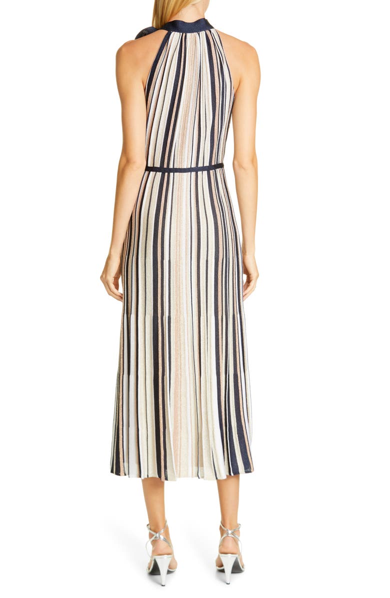 St. John Evening Metallic Stripe Knit Halter Sweater Dress, Alternate, color, 