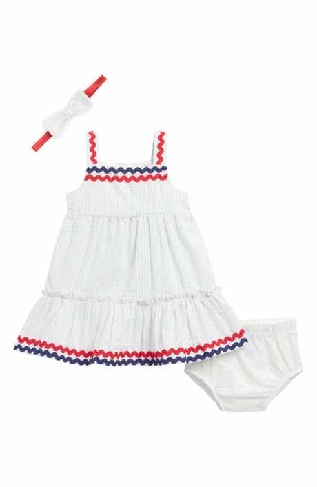 Nicole Miller Americana Rickrack Trim Dress, Bloomers & Headband Set