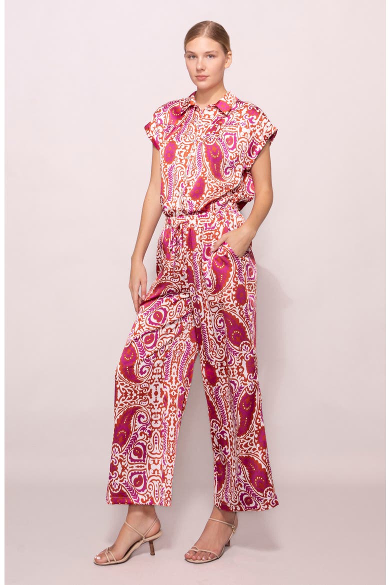 Satin Button-Up Shirt, Alternate, color, IVORY RED PAISLEY