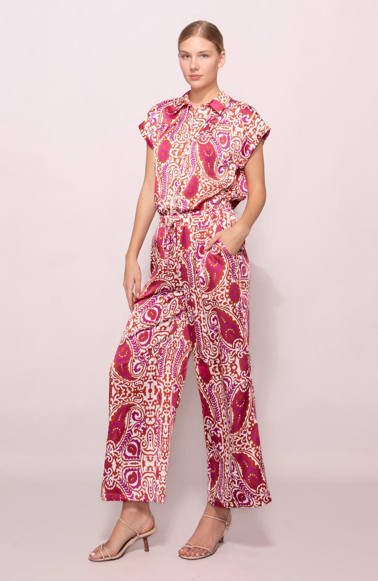 MELLODAY Satin Button-Up Shirt, Alternate, color, Ivory Red Paisley