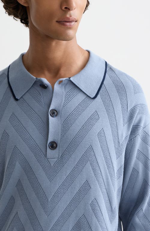 Scotch & Soda Structured Long Sleeve Polo In Blue