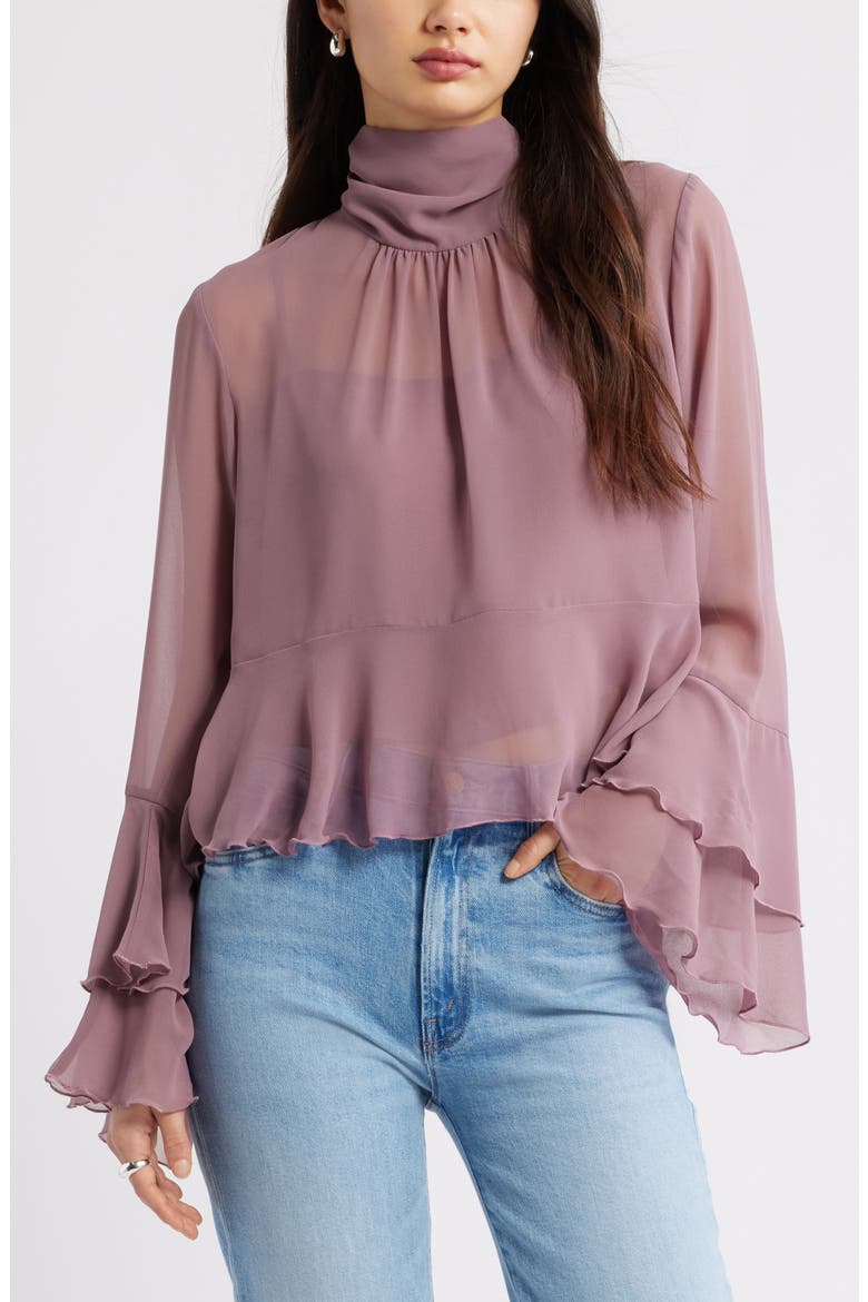 High Neck Chiffon Top, Main, color, PURPLE WISTFUL