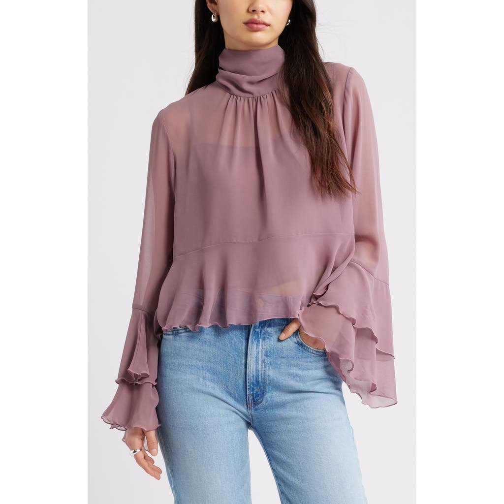 Open Edit High Neck Chiffon Top In Pink