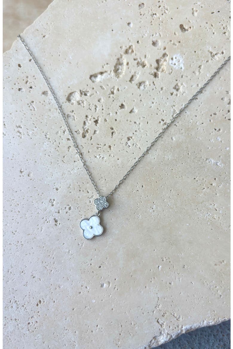CZ Clover Pendant Necklace, Alternate, color, WHITE