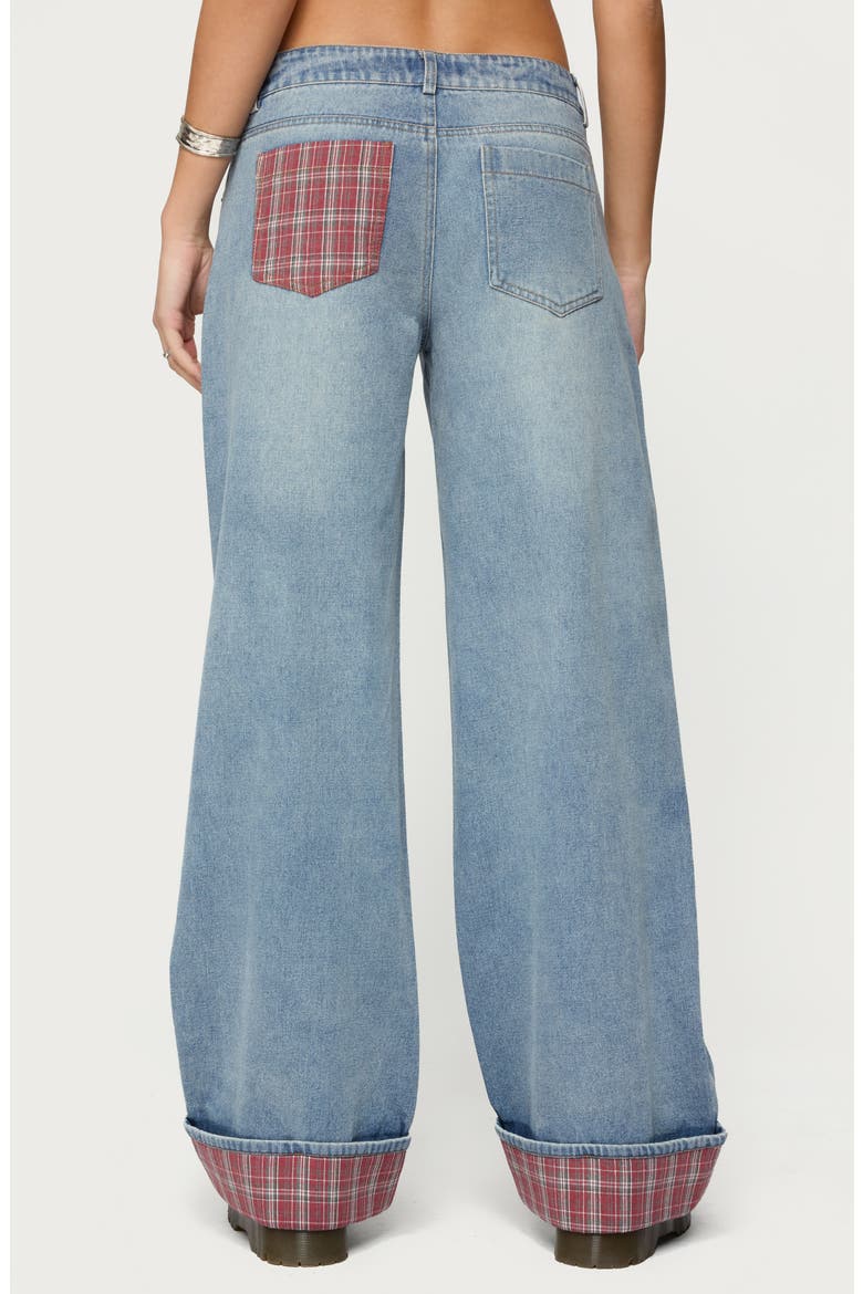 Plaid Cuff Baggy Jeans, Alternate, color, LIGHT-BLUE