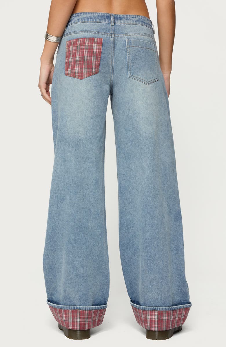 EDIKTED Plaid Cuff Baggy Jeans, Alternate, color, 