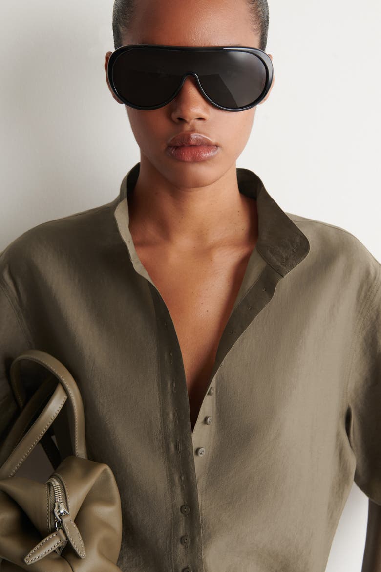 Fluid High-collar Shirt, Alternate, color, LIGHT BROWN
