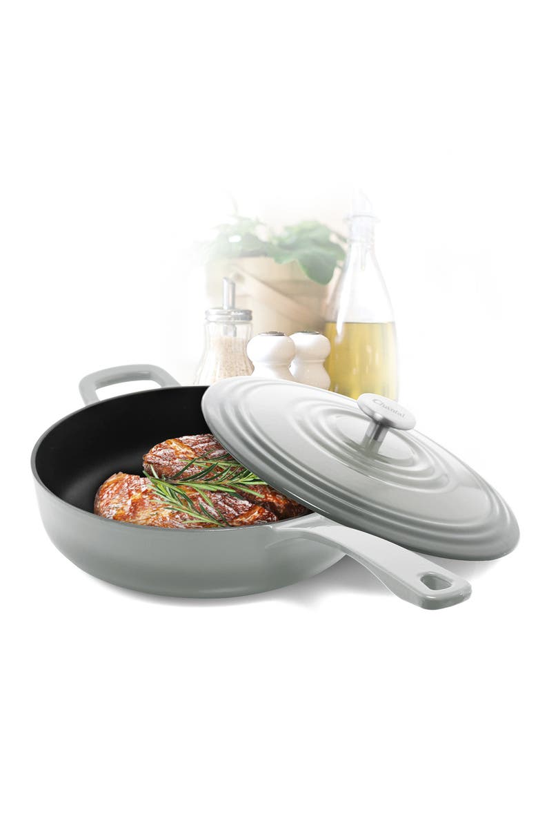 CHANTAL 5 qt. Round Cast-Iron Saute Skillet w/ Lid, Alternate, color, Fade Gray