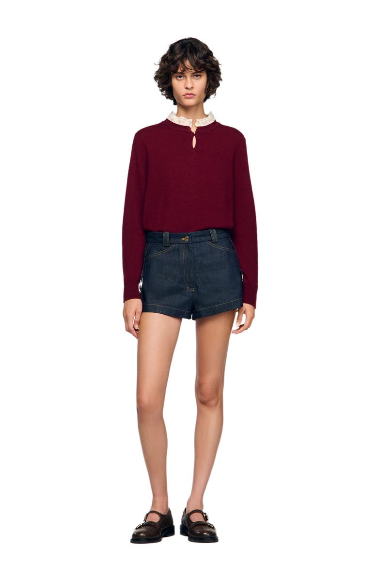 SANDRO Ruffled-neck sweater, Alternate, color, Bordeaux