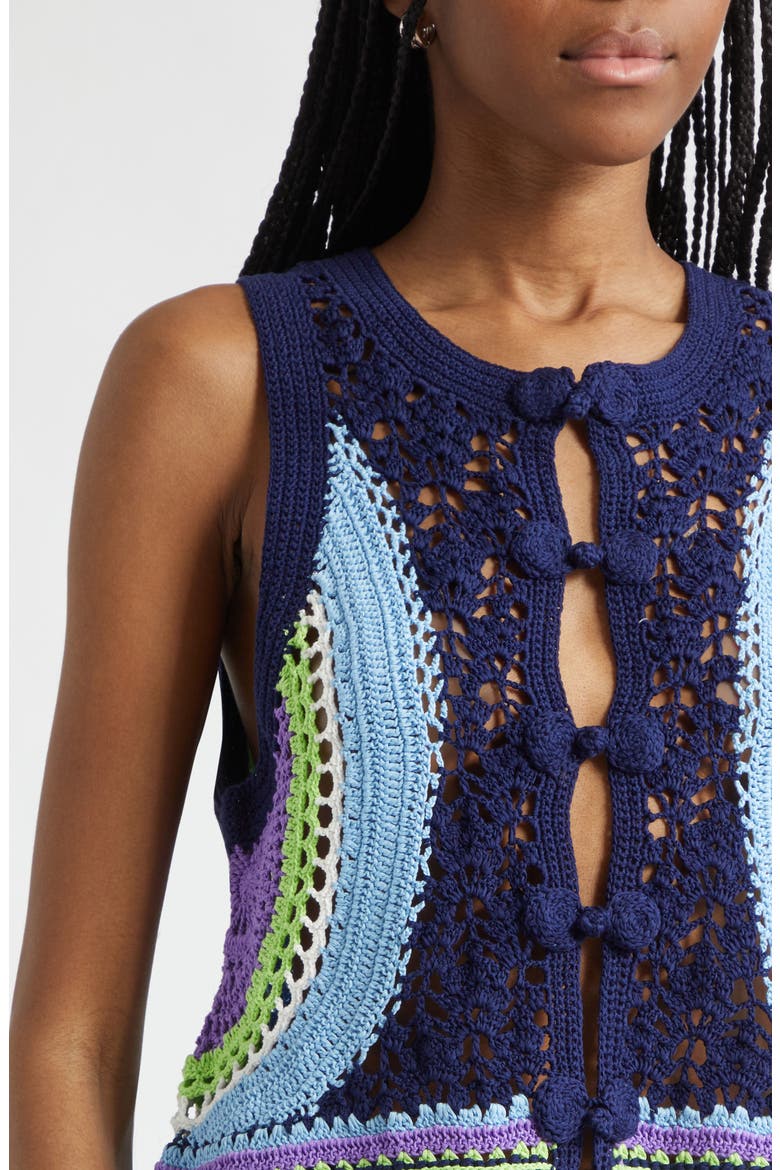 Adriana Crop Cotton Crochet Vest, Alternate, color, NAVY MULTI COLORBLOCK
