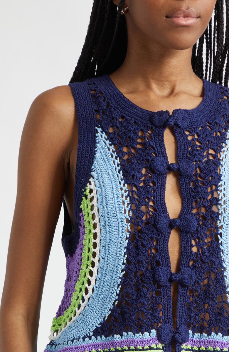 Ramy Brook Adriana Crop Cotton Crochet Vest, Alternate, color, Navy Multi Colorblock