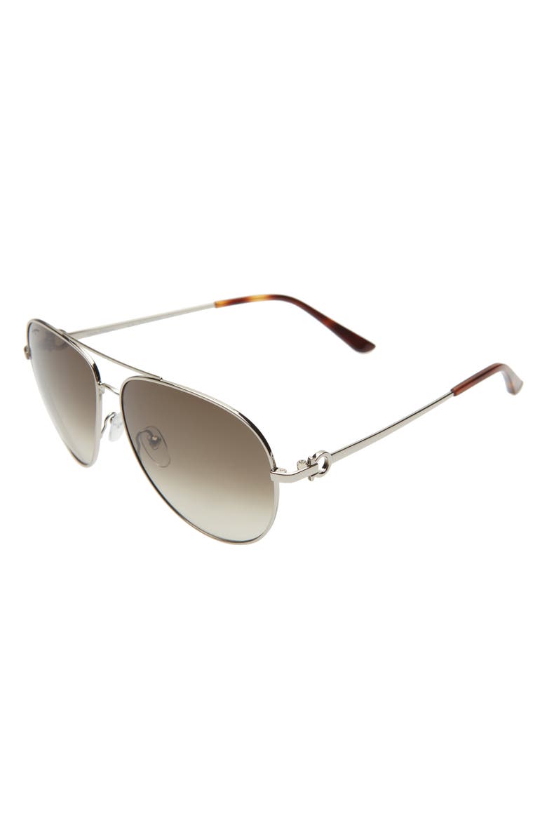 FERRAGAMO 61mm Timeless Aviator Sunglasses, Alternate, color, Light Ruthenium/ Grey