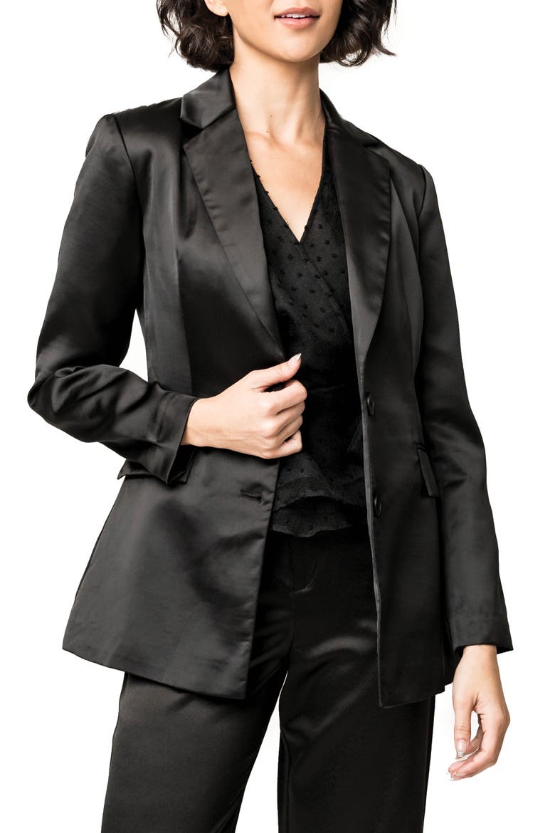 Shine Effect Longline Blazer, Main, color, BLACK