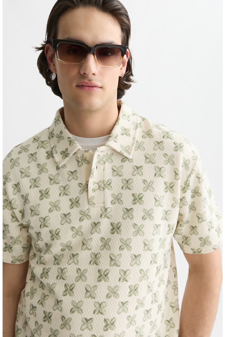 Relaxed Fit Geometric Polo, Alternate, color, TILES FLOWER OLIVE NIGHT