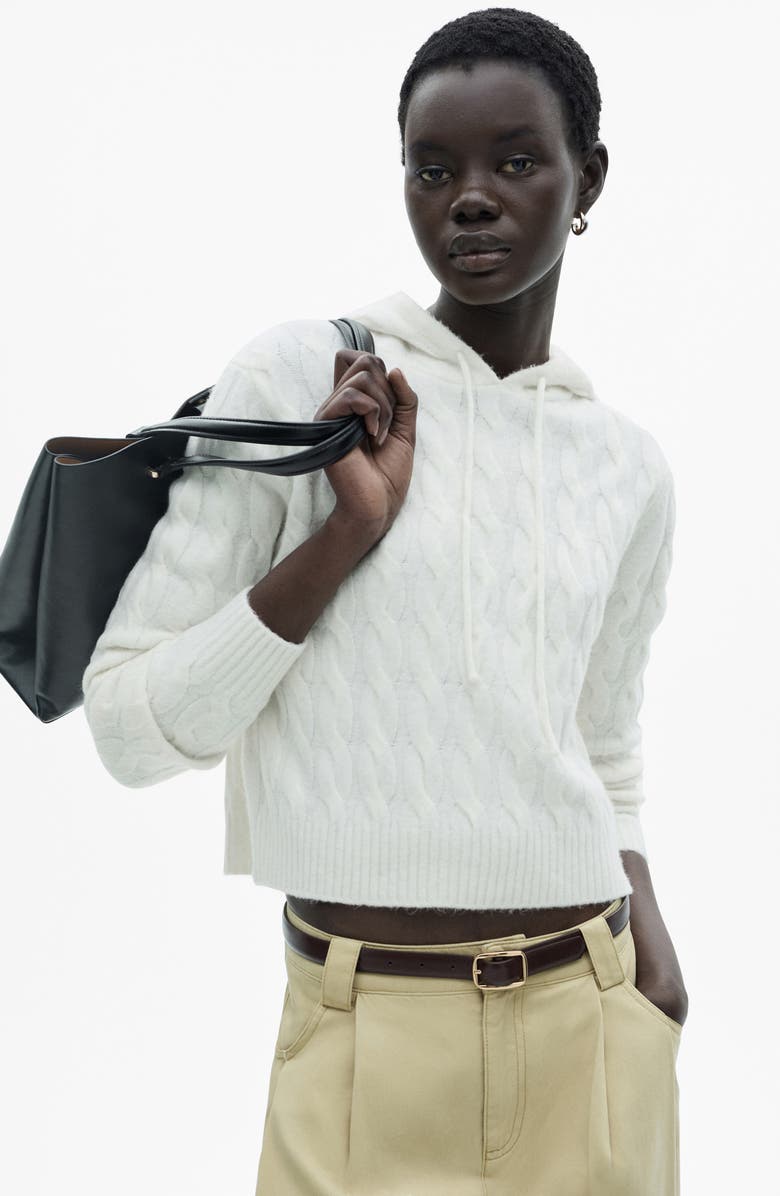 MANGO Cable Knit Hooded Sweater, Alternate, color, 