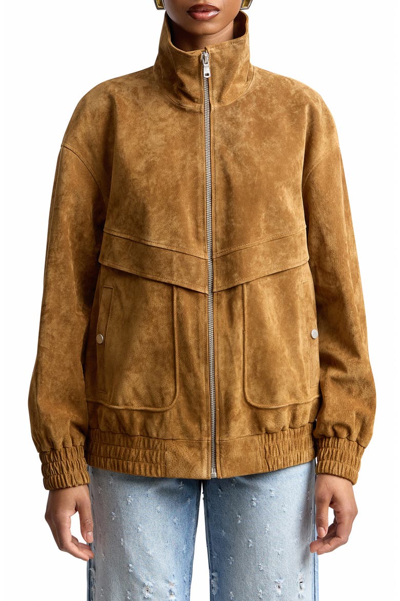 Oversize Suede Zip Jacket, Main, color, WHISKEY