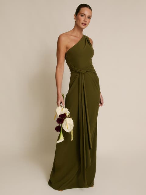 One Shoulder Drape Stretch Bridesmaid