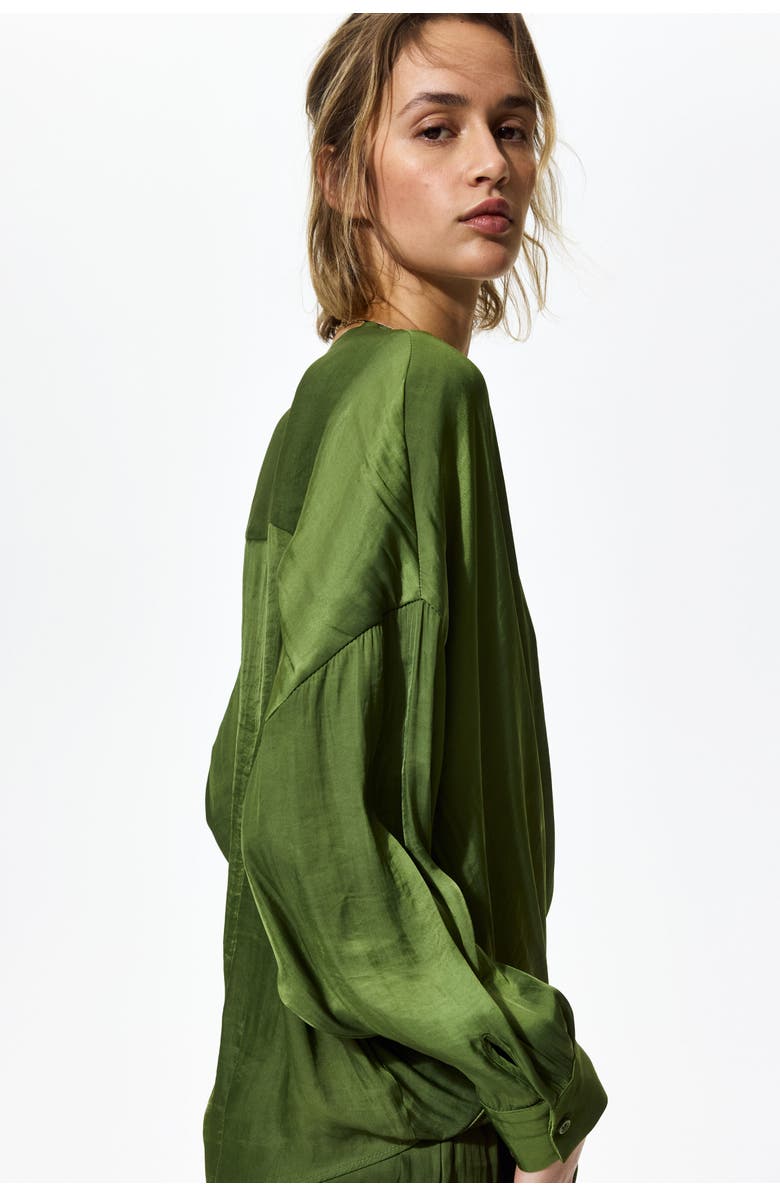 H&M Wrapover blouse, Main, color, Olive Green