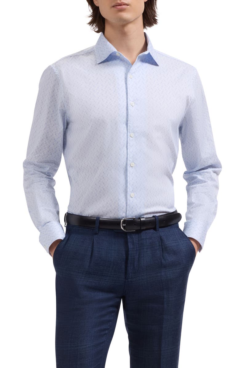 Bugatchi Alvin Shaped Fit Geo Print Button-Up Shirt, Main, color, Ice