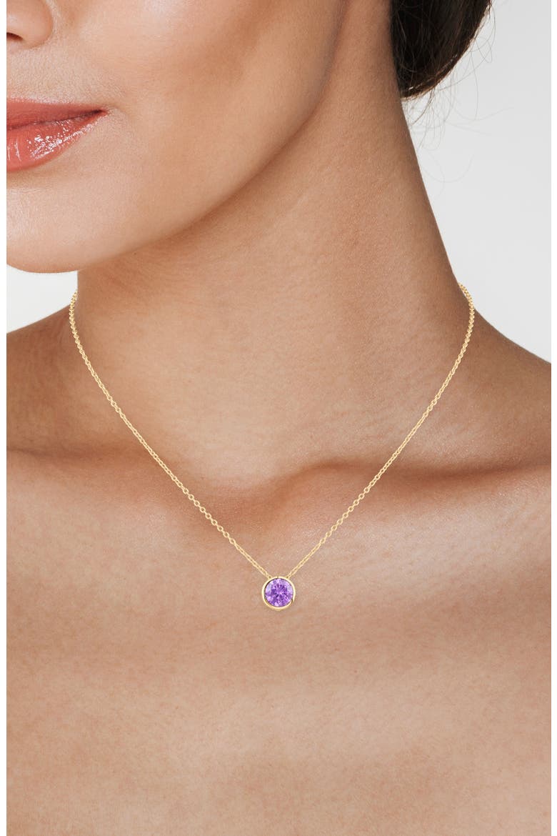Bezel Cubic Zirconia Birthstone Pendant Necklace, Alternate, color, AMYTHEST/ GOLD