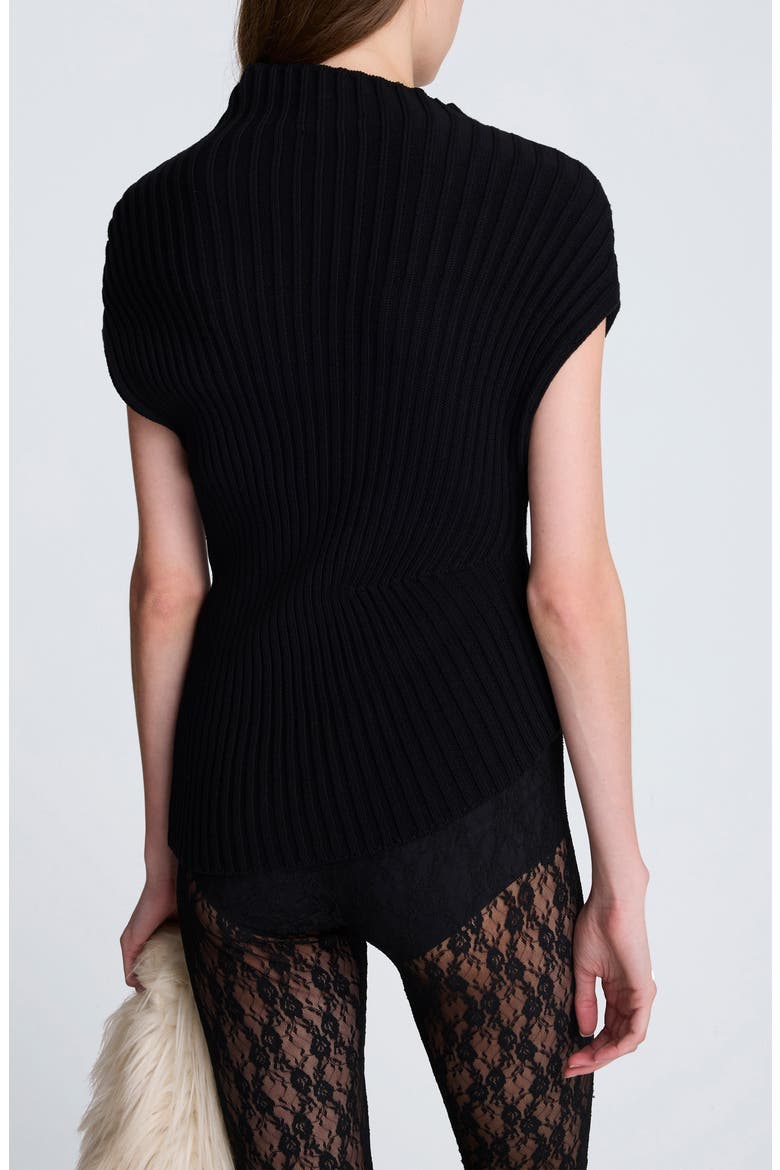 Ribbed Mock Neck Asymmetric Hem Top, Alternate, color, BLACK