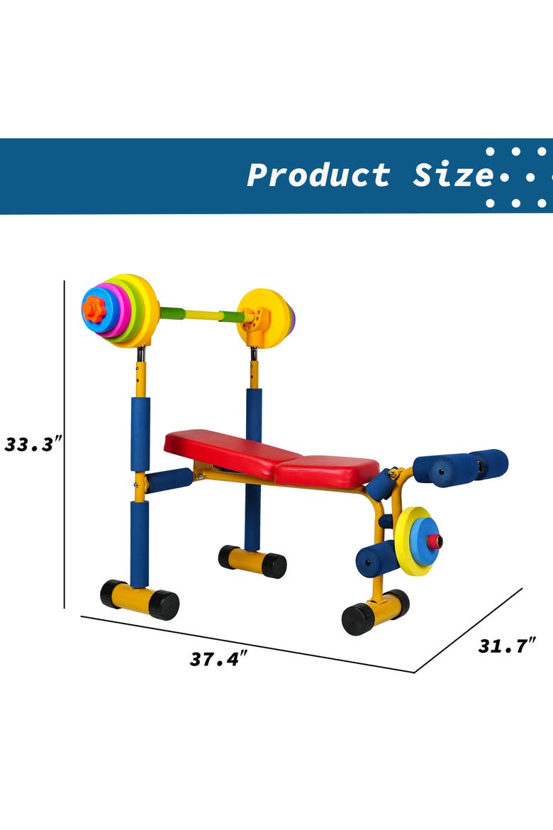 Kids Weight Bench Press Adjustable Toy Exercise Equipment, Alternate, color, Multicolored