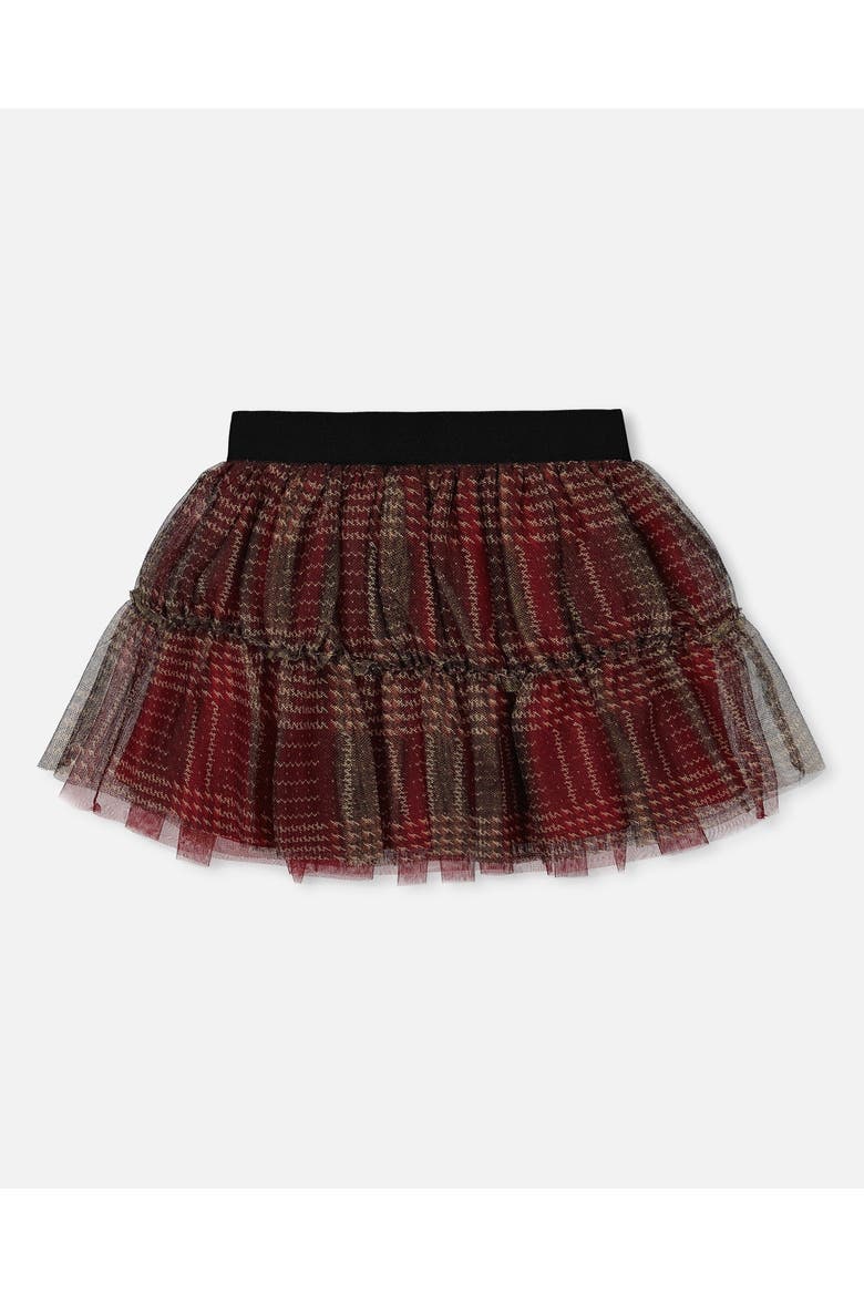 Little Girl's Glittering Tulle Skirt Red Plaid, Alternate, color, Jester Red
