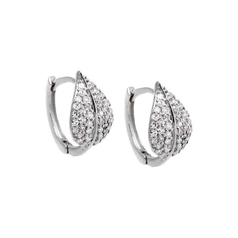 Diamond Pave Leaf Huggie Earring 14K