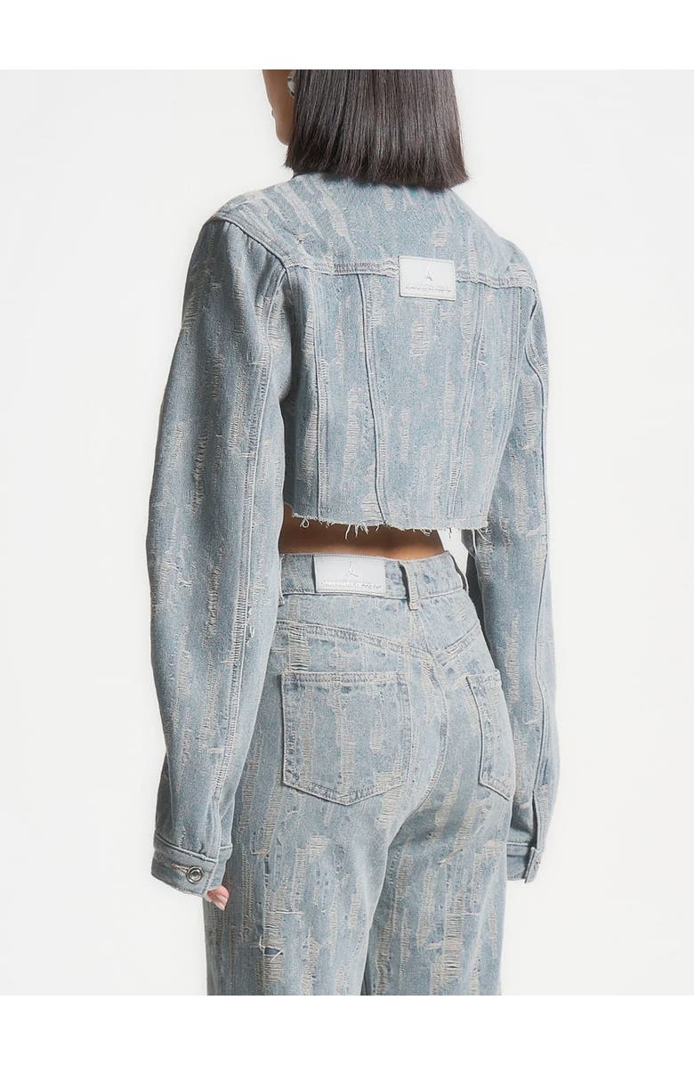 Manière De Voir Alice Cropped Distressed Denim Jacket, Alternate, color, Mid Blue
