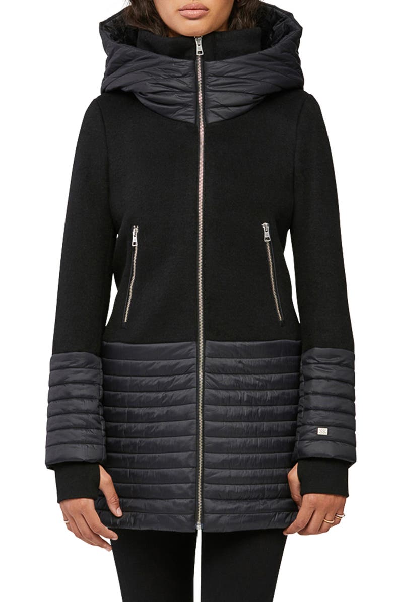 Soia & Kyo Mixed Media Hooded Coat, Main, color,