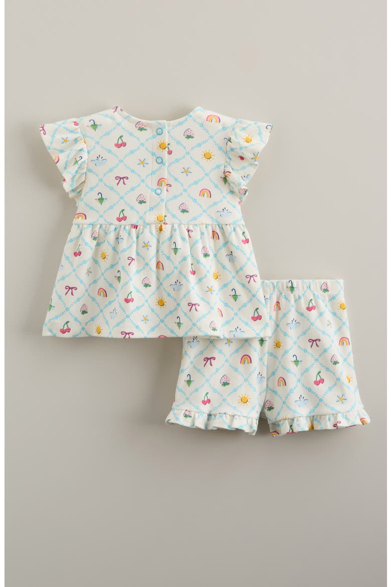 Flutter Cotton T-Shirt & Shorts Set, Alternate, color, IVORY EGRET DIAGONAL FLORAL