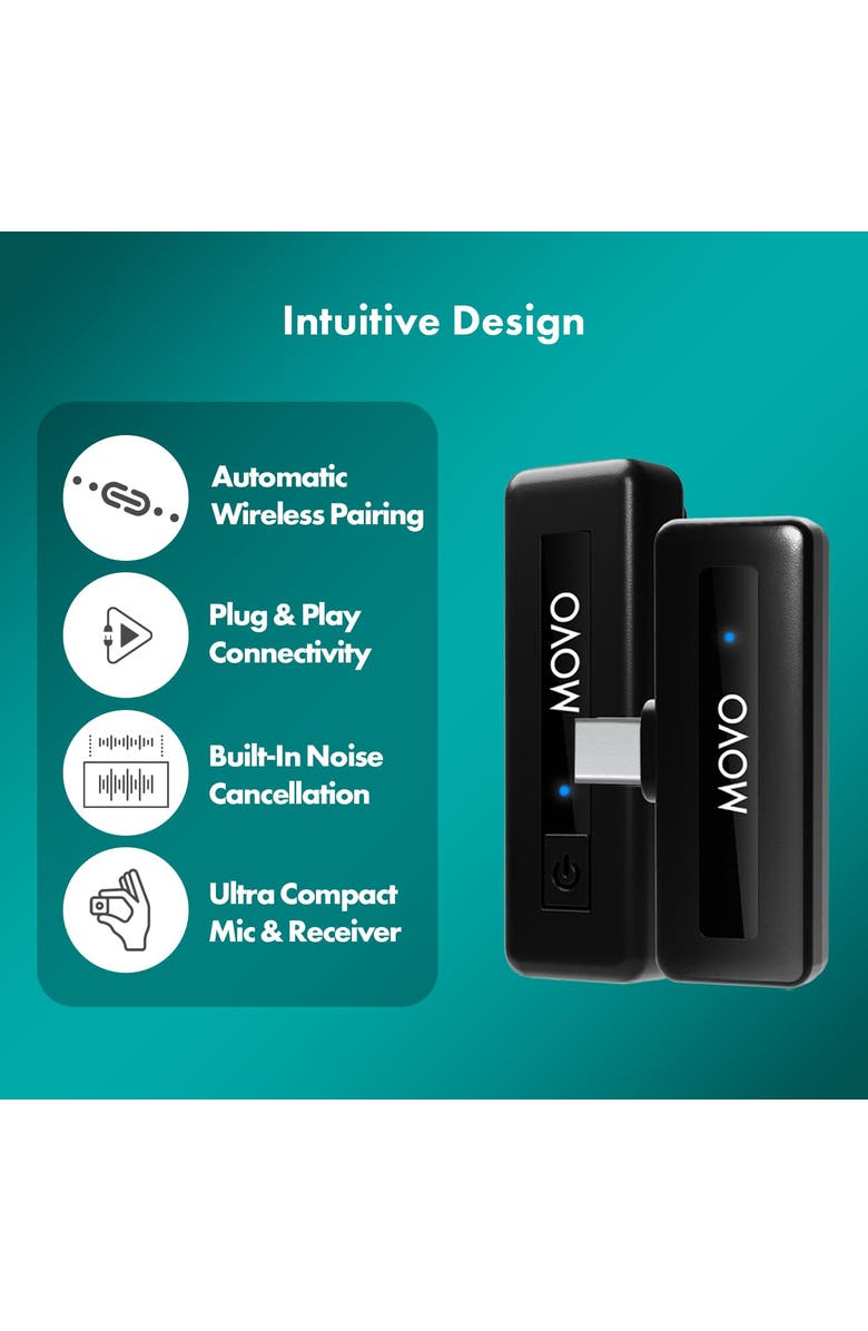 MOVO Wireless Mini UC - Ultracompact Rechargeable Wireless Lavalier Microphone System for Android, Alternate, color, Black