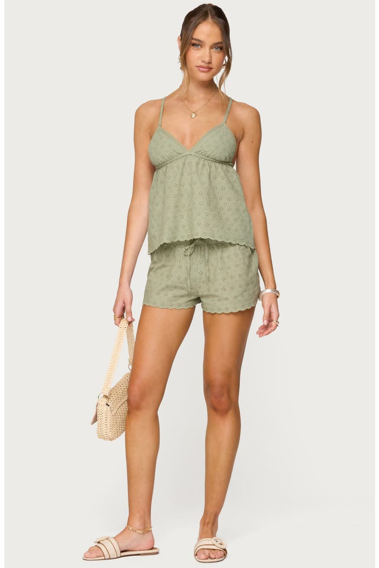 Talula Cotton Eyelet Tie Waist Shorts, Alternate, color, OLIVE
