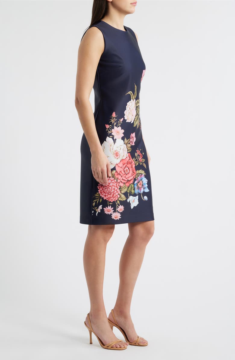 Anne Klein Floral Print Sleeveless Sheath Dress, Alternate, color, Deep Navy Multi