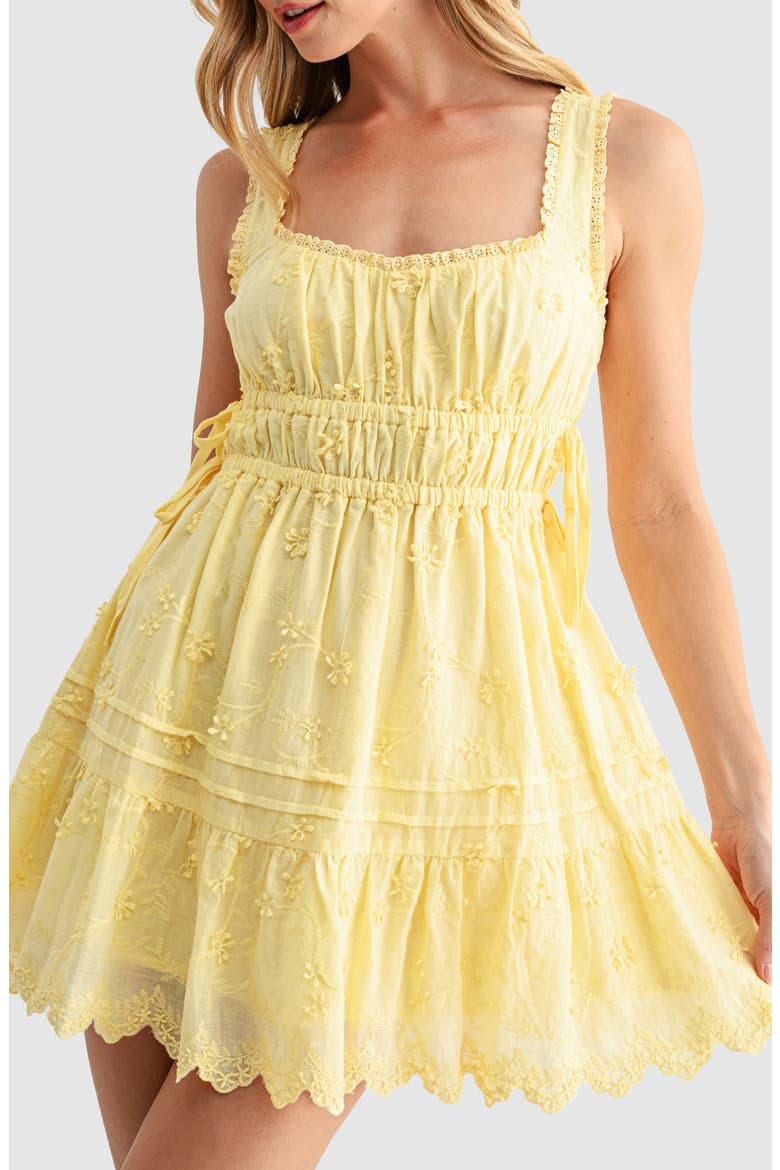 3D Floral Embroidered Minidress, Alternate, color, BUTTER YELLOW