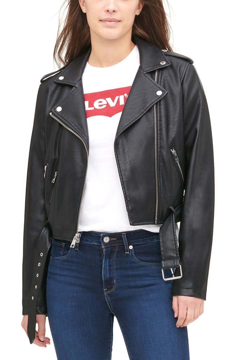 Levi's<sup>®</sup> Faux Leather Fashion Belted Moto Jacket, Alternate, color, Black Black
