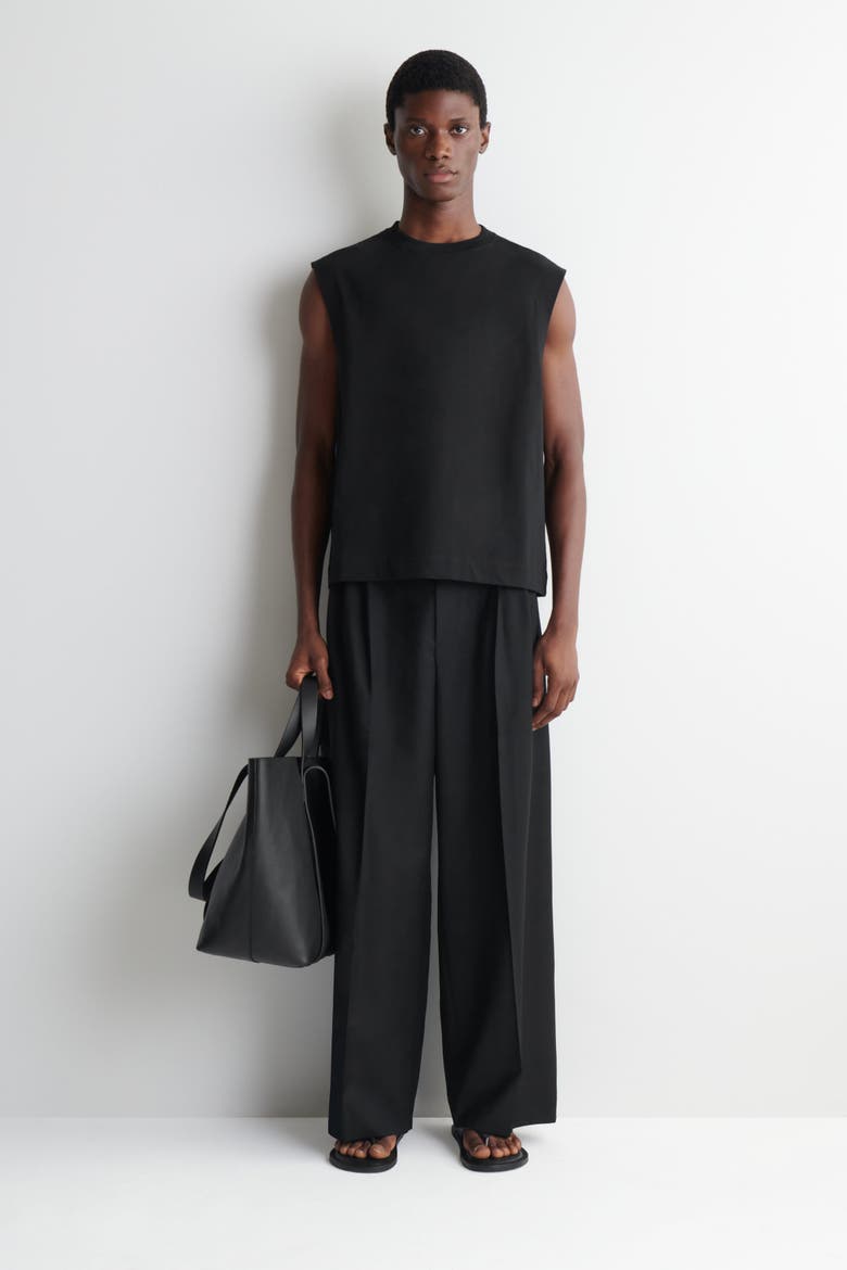 Relaxed Cotton-crepe Tank Top, Alternate, color, BLACK